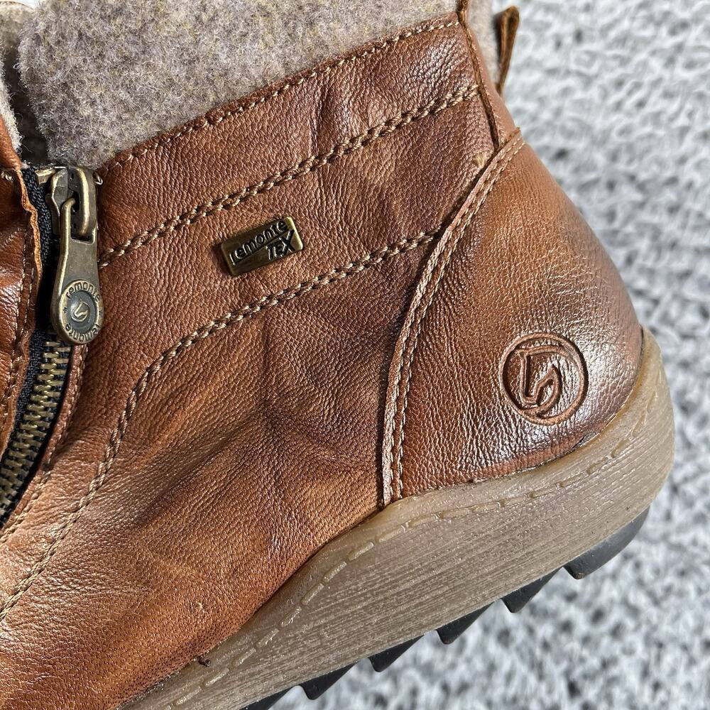 Remonte Tex Boots 41 US 9.5-10 Brown Leather Wool Lined Ankle Bootie Rieker - Picture 3 of 9